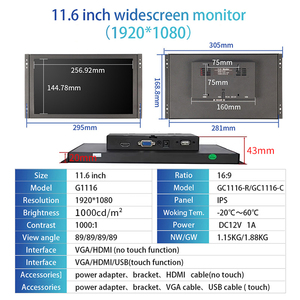11.6 inch 1920*1080 độ sáng cao 1000 nits mở khung màn hình cảm ứng điện dung màn hình công nghiệp <span class=keywords><strong>LCD</strong></span> hiển thị với HD-MI VGA - Product Image 6