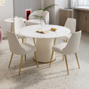 Mesa de Negociación Moderna para Recepción, Color Crema Blanco, Tablero de Piedra Sinterizada Blanca, Mesa de Comedor Redonda para Hogar, Hotel, <span class=keywords><strong>Restaurante</strong></span> - Product Image 2