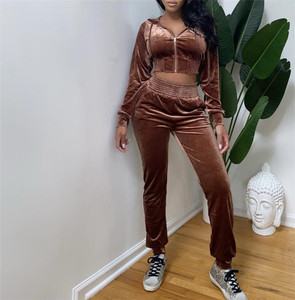 S8826-wholesale <strong>Women</strong> Clothes Velvet 2 Piece Set <strong>Women</strong> <strong>Velour</strong> <strong>Tracksuit</strong> - Product Image 4