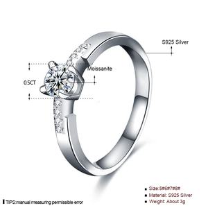 XJZ006 925スターリングシルバーパヴェ0.5カラット4爪ダイヤモンドモアッサナイトリングシングルロウブルヘッドリング女性用ジュエリー - Product Image 2