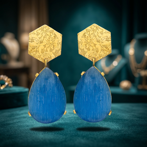 Pendientes de latón hechos a mano con piedras preciosas y baño de oro, estilo étnico, para bodas y fiestas, para mujer/unisex - Product Image 3