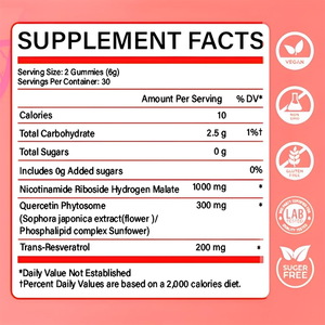 Integratore in Gommose Senza Zucchero NAD+ 1000mg a Marchio Privato OEM, Supporto Anti-Età ed Energetico con Resveratrolo e <span class=keywords><strong>Quercetina</strong></span> - Product Image 6