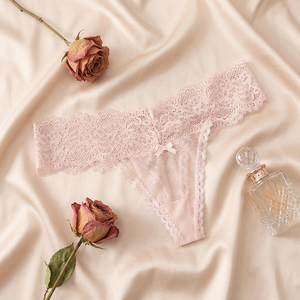 Tangas íntimas para mujer, sexys, de malla con lunares, transparentes, de cintura baja, encaje rosa liso, bragas tipo T-back para mujer, OEM ODM - Product Image 2