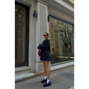 Cashmere <b>Blazer</b> Jacket <b>Navy</b> <b>Blue</b> Full Sleeve Woven Fabric Autumn Women's Coat - Product Image 2