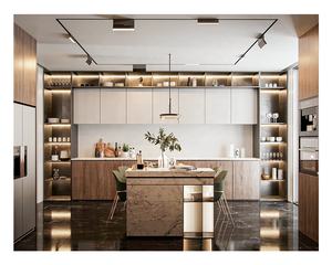 Design moderno di lusso impiallacciatura isole ascensore cestino armadio da cucina armarios completo - Product Image 6