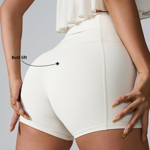 Pantalones cortos de motociclista de entrenamiento atlético de nailon rojo personalizado para mujer, mallas de yoga para gimnasio con cintura en V para correr y hacer ejercicio - Product Image 5