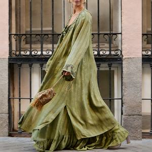 Kaftan Maxi Tendance Bohème Chic Brodé Texturé Scintillant Patchwork – Tenue Décontractée Moderne Écoresponsable Hiver/Été pour Vacances - Product Image 1