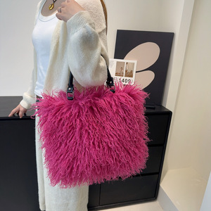 <b>Large</b> Capacity Handbags Women's Faux Fur Shoulder Bags Hot Girls Fashion Solid Color Plush <b>Purse</b> Female Furry Handbags - Product Image 2
