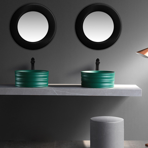 Nouveau design de lavabo en céramique vert mat à poser sur le comptoir, à bord fin, pour salle de bain - Product Image 4
