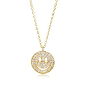 Модные ювелирные изделия 925 стерлингового серебра 14K позолоченные круглые улыбки улыбающиеся лица кулон ожерелье
