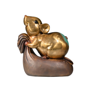 Adorno de Rata con Bolsa de Dinero, en Cobre y Oro, Escultura de Latón Hecha a Mano, Decoración de Oficina, Regalo del Zodiaco del Año Nuevo Chino - Product Image 1