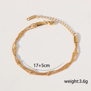 Conjunto de Cinco Pulseras de Moda con Diseño de Cadena Metálica, Chapado en Oro Real de 18K, Acero Inoxidable 304, Pulsera Informal para Uso Diario - Product Image 3