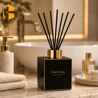 Diffuseur de parfum carré de luxe FUBEI LIVING avec logo personnalisé, bouteille en verre à bord doré, diffuseur d'huiles essentielles sans flamme noir