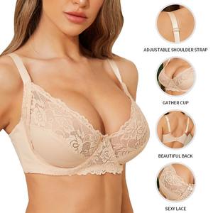 Sujetador con aros para mujer, talla grande, con realce, sexy, de encaje, transpirable, con bordado floral, personalizado con LOGO, para senos grandes, efecto push-up, venta al por mayor - Product Image 4