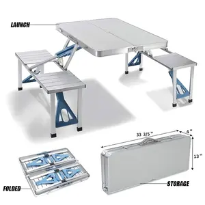 Chaise et table de camping pliantes réglables en alliage d'aluminium, légères et portables pour pique-nique en plein air avec 4 sièges