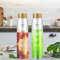 Hotsale Botol Air Kaca Borosilikat 580Ml, Spidol Waktu Tutup Bambu Peralatan Minum Desain Baru