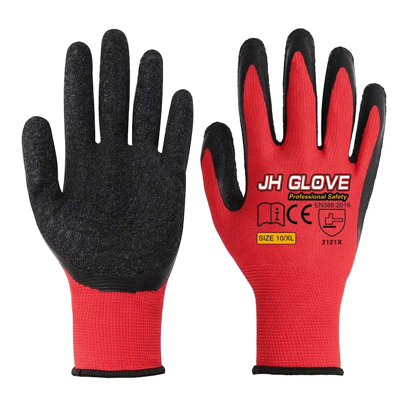Crinkle Latex Rubber Hand Coated Safety Work Gloves for Men Women General Multi Use Construction Warehouse Gardening Assembly