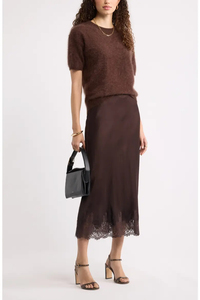 Elegante Falda Midi de Satén de Color Sólido para Mujer, con Dobladillo de Encaje, Cintura Natural, para Usar en Todas las Temporadas - Product Image 3