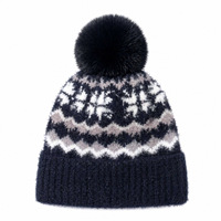 Herbst/Winter Damen Kunstfell Jacquard Strickmütze Modische Nerz-Effekt Warme Mütze Fleece-Gefüttert Verdickt Schneeflocken-Design für Erwachsene