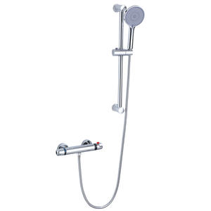 Ensemble de douche thermostatique en cuivre et céramique avec mitigeur, pommeau de pluie rond, poignée unique, installation encastrée, finition chromée - Product Image 4