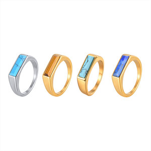 แหวนเทอร์ควอยซ์สำหรับผู้หญิงชุบทอง14K 18K ทำจากสเตนเลส316L ตามสั่งสไตล์วินเทจ - Product Image 5