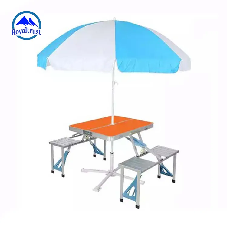 Mesa portátil dobrável para piquenique, mesa de acampamento com 4 assentos de alumínio com banco para mala ao ar livre, mesa para churrasco, piquenique e caminhadas