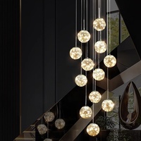 Lustre long en verre et fer avec LED argentées Gypsophila, AC 220V, pour escalier, lumière rotative duplex, style moderne minimaliste nordique