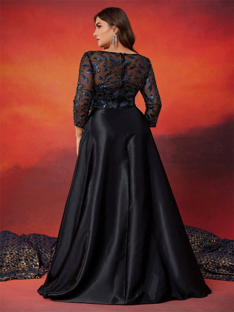 2025 Women Formal Wear 3/4 Sleeves Lace Top Big Size Solid Color Ladies Evening  Dresses Floor Length| Alibaba.com