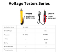 VA6815-1 Non-Contact Induction AC Voltage Detector 50-1000V IP65 Protection Polarity Indication LED 1 Year Warranty Pocket Hook