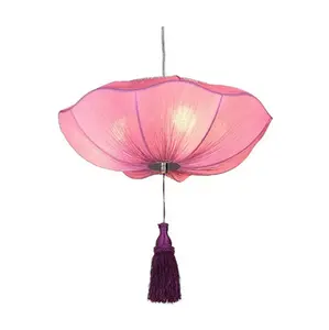 Pink cloth lampshade funky wedding hanging light indoor decorative chinese lantern dome pendant light