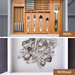 Organizador de cubiertos de bambú expandible para cajones de cocina, bandeja organizadora de cubiertos de bambú, organizadores de cajones de bambú para gabinetes, almacenamiento de cubiertos - Product Image 6