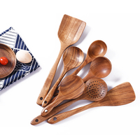 Ustensiles de cuisine en bois d'acacia, cuillères en bois inclinées pour la cuisine, spatule et cuillère en bois naturel
