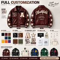 Blouson Bomber en Cuir Personnalisé avec Broderie Chenille, Veste Streetwear, Conception OEM Personnalisée, Blouson en Cuir Vintage, Commande en Gros