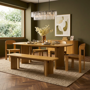 Juego de Comedor Moderno Escandinavo de Madera, 6 Sillas con Respaldo Sólido, Mesa Rectangular, Muebles Duraderos para el Hogar - Product Image 3