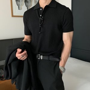 <span class=keywords><strong>M</strong></span>-XXL Effen Simpele Poloshirt Korte Mouw Omgeslagen Kraag Heren T-shirts Zomer Losse Relax Dunne Effen Gebreide T-shirt - Product Image 3