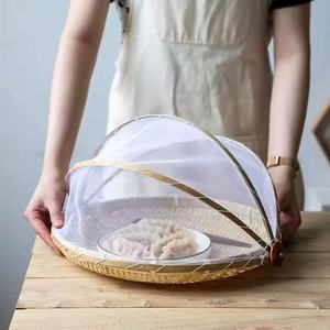 Cesta de Picnic Redonda de Bambú a Prueba de Polvo con Cubierta de Malla, Cesta Tejida para Servir Alimentos y Almacenar Verduras - Product Image 5