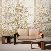 Tissu mural végétal vintage marron doré chaud, motif géométrique botanique pour salon, salle à manger, chambre et hall d'hôtel