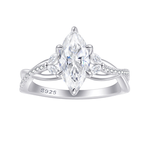 Anillos Personalizados de Fábrica, Plata de Ley 925, Circonita Cúbica de Corte Marquesa de 6*12mm, Baño de Rodio, Anillo de Compromiso con Engaste de Garras para Fiesta - Product Image 2