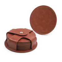 Ensemble de sous-verres ronds en cuir PU avec logo personnalisé, étui en cuir à fermeture à pression, tapis de table pour tasses, fournisseur en gros