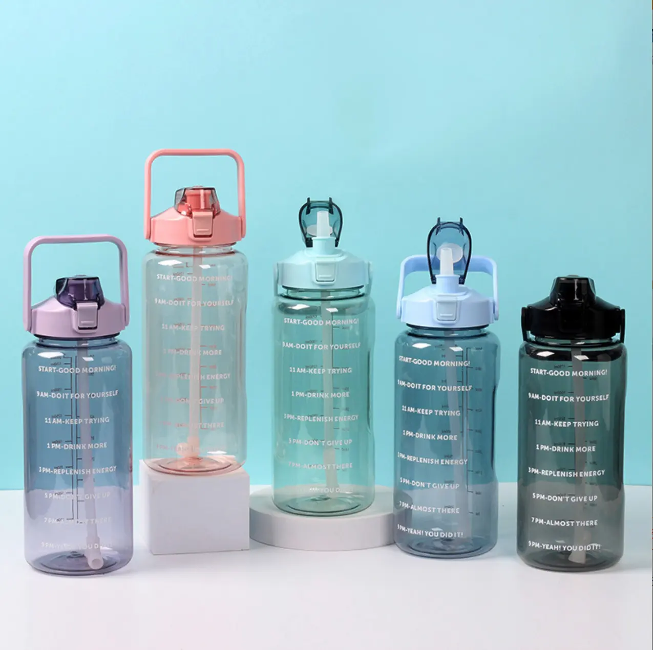 2000ml Large Capacity Portable Water Bottle Reminder to Drink Water With Scale Plastic Sports Water Bottle