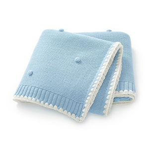 Couverture en tricot douillette Mimixiong avec pompons et bordure blanche, adorable motif à pois, parfaite pour bébé et tout-petit, jeté de lit doux pour toutes les saisons - Product Image 1