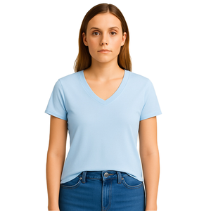 Camisetas informales transpirables con cuello en V y manga corta para mujer, camisetas básicas con dobladillo curvo - Product Image 4