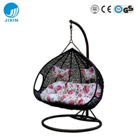 Mobilier extérieur intérieur Patio rotin rotin rotin rotin double siège suspendu oeuf balançoire chaise avec support en métal avec coussin