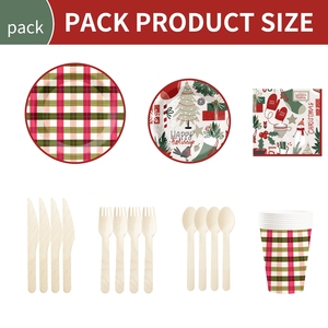 DAMAI Customized Christmas Party Tableware Set Disposable Plaid <b>Pattern</b> <b>Paper</b> Plate Cup Napkins Decoration Christmas Supplies - Product Image 6