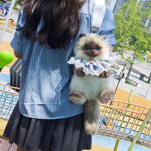 Realistic <b>Cat</b> Shaped Plush <b>Backpack</b> Soft Stuffed Animal Bag With White Straps 31cm-50cm Unisex For Kids - Product Image 4