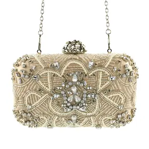 Bolsa de mão luxuosa de diamantes, pérolas frisadas, bolsa de casamento, para noiva, clutch