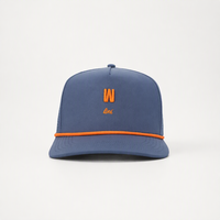Casquette de baseball ajustable personnalisée bleu ardoise avec cordon tressé, broderie 3D orange, 5 panneaux, vente en gros OEM, faible MOQ