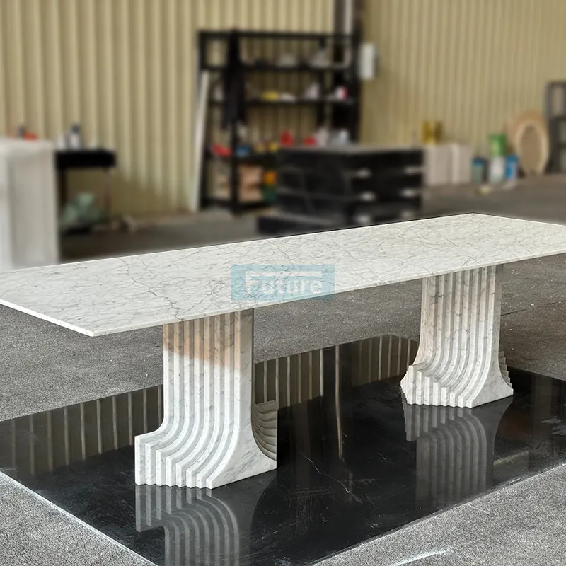 Lüks taş dikdörtgen mermer yemek masası zarif tasarım Carrara mermer yemek masası ev mutfak parti otel kullanımı için