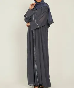 特价深灰色贾拉比亚女士礼服迪拜化装服装阿巴亚深灰色阿巴亚穆斯林礼服阿巴亚