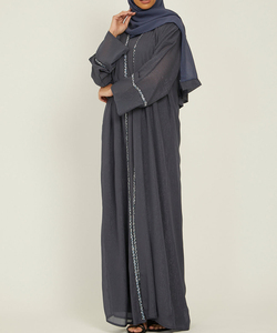 Dark Gray Cotton Dubia Abayaドレスヒジャーブ付きイスラム教徒女性用通気性ロング<span class=keywords><strong>Kaftan</strong></span>結婚式用ブルカ - Product Image 5